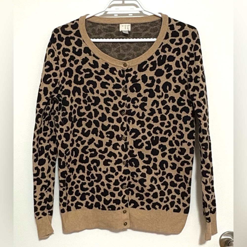 A New Day Tan and Black Leopard Cardigan LARGE